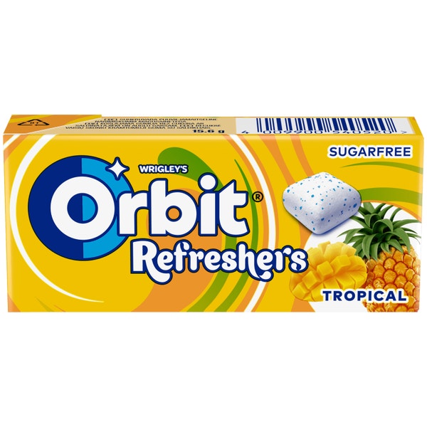 Chicle sin azúcar con edulcorantes y sabor a frutas y menta
